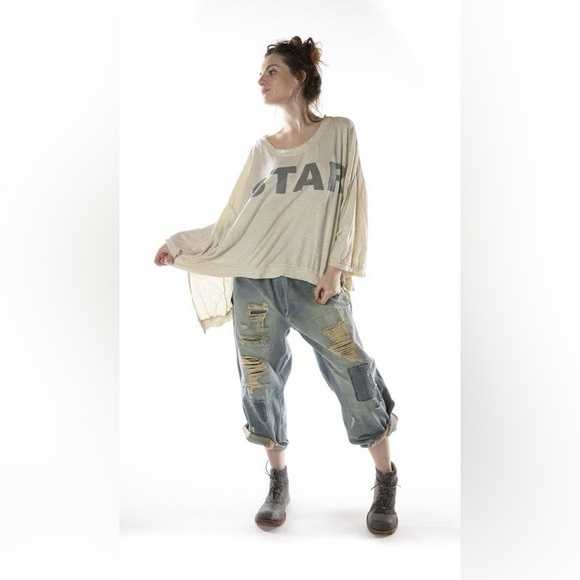 Magnolia Pearl Tops - Magnolia Pearl Oversized Hi Lo Bold Star Francis Pullover Cotton Jersey Tee, OS